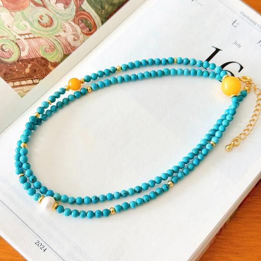 【琅玕·原矿绿松石蜜蜡项链手串】敦煌小众轻奢新中式复古民族风显白 绿松石蜜蜡项链手串女 手工串珠小众配饰 商品图1