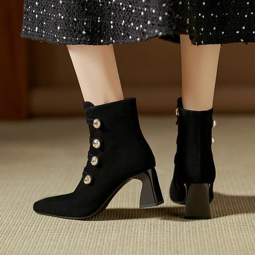 【预售5天】秋冬优雅方头高跟粗跟短筒靴子磨砂质感切尔西靴YS&YSX7113 商品图4