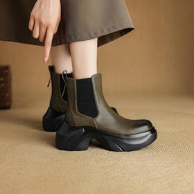 【预售5天】巨好看超轻真皮复古厚底切尔西靴女英伦风超火小短靴马丁靴XMN&H833