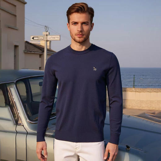 秋冬男士圆领毛衣休闲保暖纯色男士通勤单穿内搭上衣   XLM-CL9629120* 商品图2