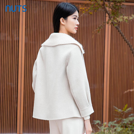 NUTS商场同款冬款设计感气质娃娃领针织拼接双面呢外套女4421507A1 商品图1
