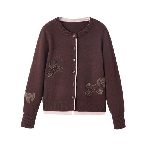 谜底圆领针织开衫长袖2025冬新品细毛线百搭原创绣花女254MZ1907 商品图4