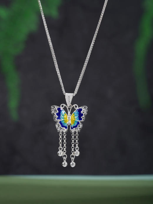 子佩集【福叠富贵】S990银套链【QFTL017】花丝珐琅彩蝴蝶项链2510 商品图2