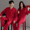 情侣睡衣纯棉长袖长裤开衫拉架棉套装秋季薄款简约红色翻领家居服   JL-NQT9056/NQT8056 商品缩略图2