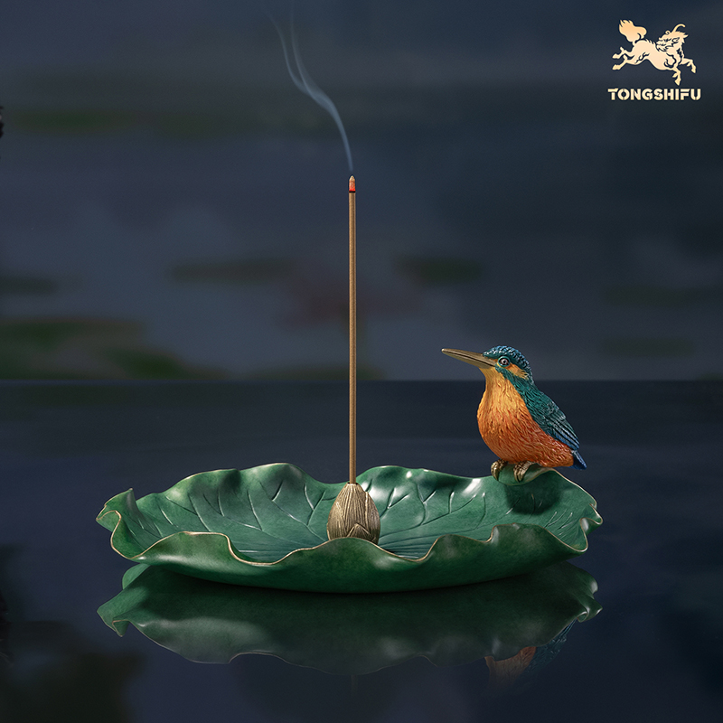 铜师傅 铜摆件《荷翠香插》铜工艺品 家居香炉 客厅桌面装饰品