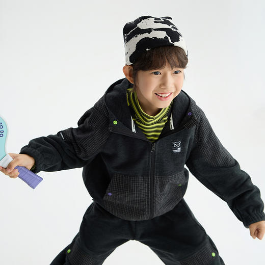 漫画家【松弛格子衫】儿童外套25秋冬男女双面摇粒抗静电连帽外套 商品图1