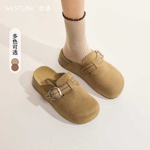 西遇包头勃肯鞋女新款秋冬复古花边松糕一脚蹬厚底博肯半拖鞋V0057235 商品图0