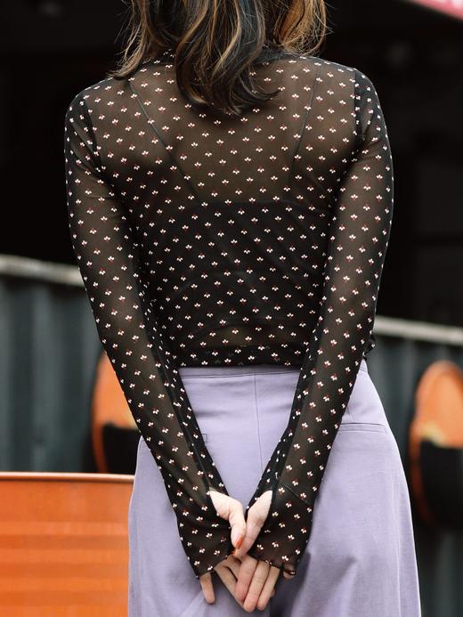 TYNVIE 黑色迷你花卉透视袖上衣 商品图9