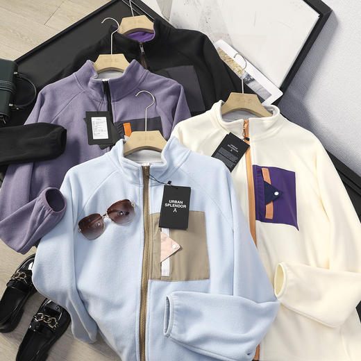 配色好看！2025男女同款云朵绒摇粒绒外套设计感撞色口袋保暖抓绒衣夹克！ 商品图0