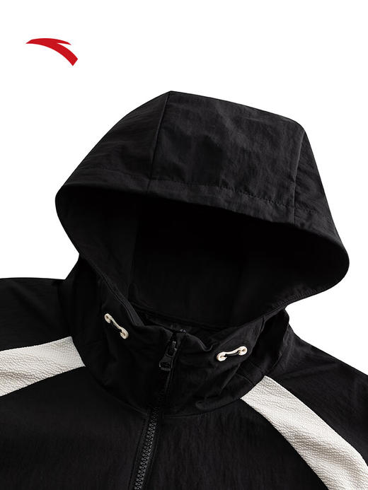 安踏欧文系列 男女同款新款宽松梭织外套休闲潮流运动上衣172531601 基础黑/泥沙灰-5 商品图7