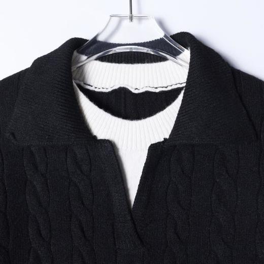 SDSA秋冬新款痞帅男装韩版纽花拼接圆领翻领假两件毛衣简约休闲 商品图1