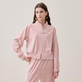 谜底立领卫衣开衫长袖2025年冬季新品裸粉色趣味拉链女254MV1672