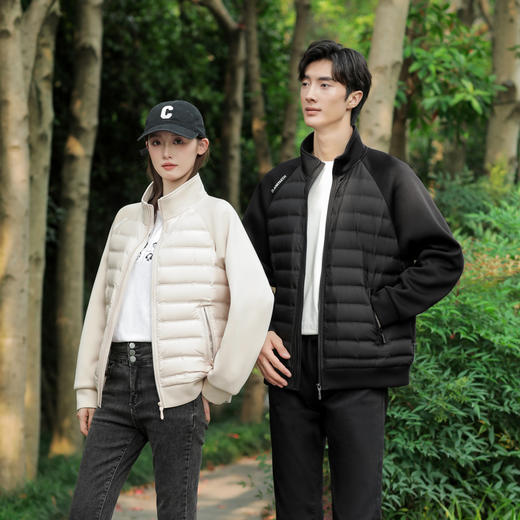 半身缘男女装 冬季插肩袖针织拼接轻薄情侣款立领羽绒服2529 商品图0