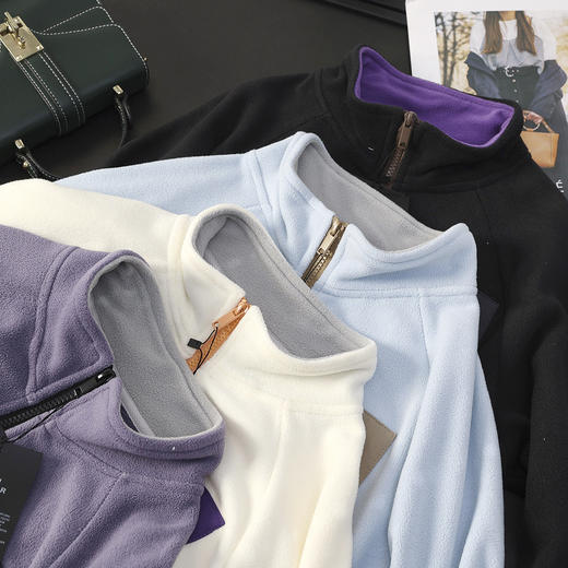 配色好看！2025男女同款云朵绒摇粒绒外套设计感撞色口袋保暖抓绒衣夹克！ 商品图2