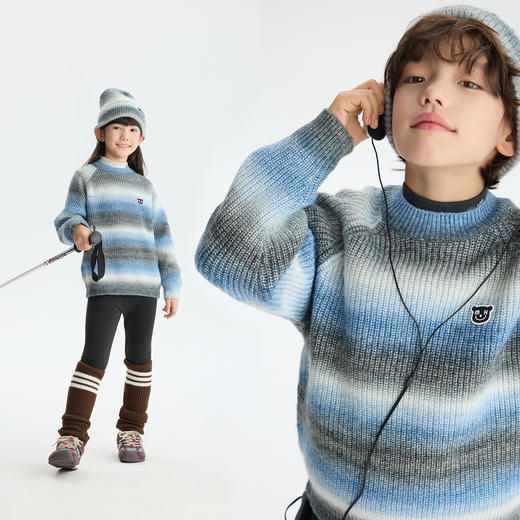 漫画家【渐变毛衣】儿童毛衣冬新品男童渐变条纹柔软针织套头毛衣 商品图1