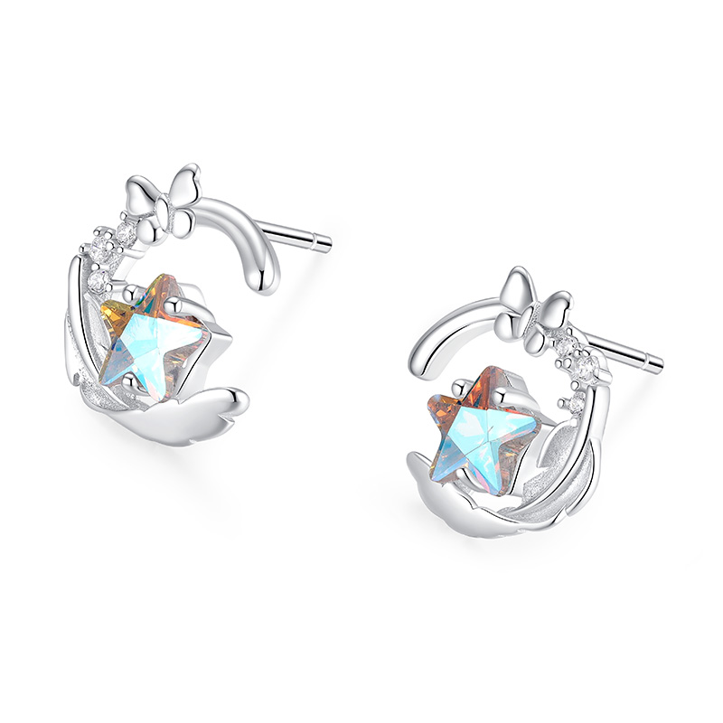 卡蒂罗KADER 羽化成蝶耳钉 闪耀银河时尚小众五角星设计梦幻浪漫精致配饰 甜美少女心灵动吸睛