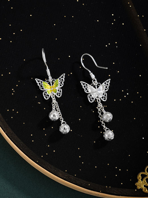 子佩集【翩翩蝶舞】S990银耳环【MXEH018】绿蝴蝶花丝珐琅彩2510 商品图9