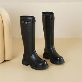 Westory2025年冬季圆头厚底牛皮骑士靴休闲酷帅高靴S25DQ86271