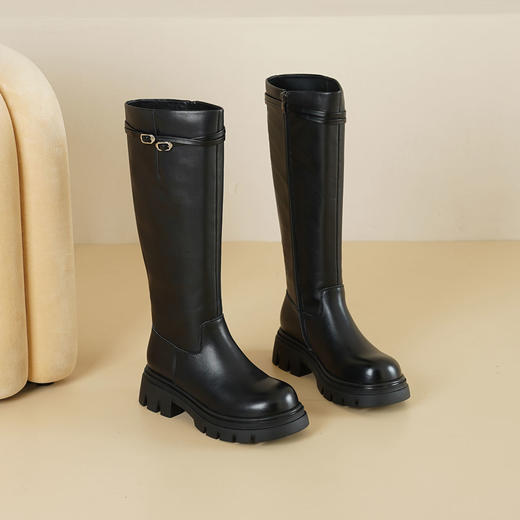 Westory2025年冬季圆头厚底牛皮骑士靴休闲酷帅高靴S25DQ86271 商品图0