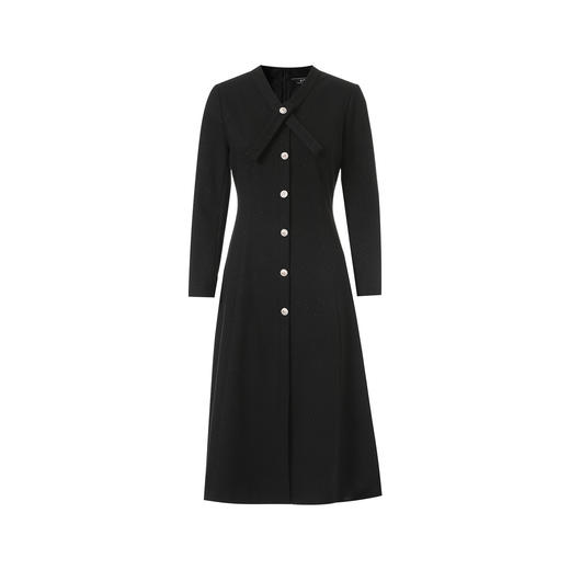 EITIE爱特爱V领蝴蝶结复古优雅金葱A字长袖连衣裙2025秋冬新款D2507921 商品图5