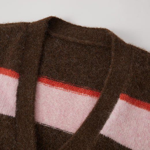 谜底V领针织开衫长袖2025年冬季新品亲肤柔滑条纹毛衣女254MZ1905 商品图3