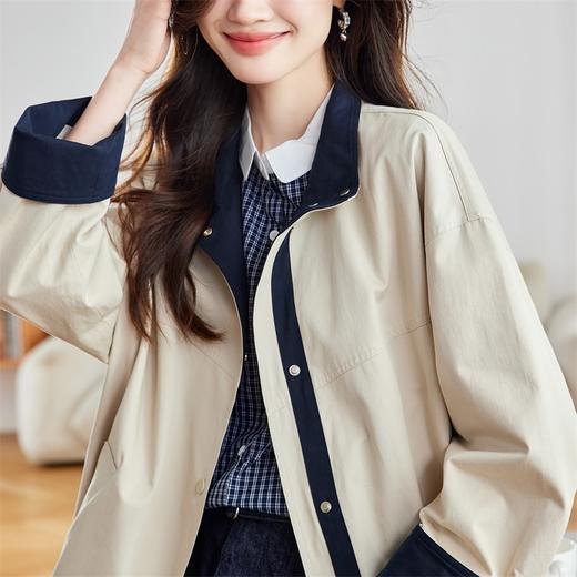 馥迦高级感撞色立领中长款风衣 商品图7