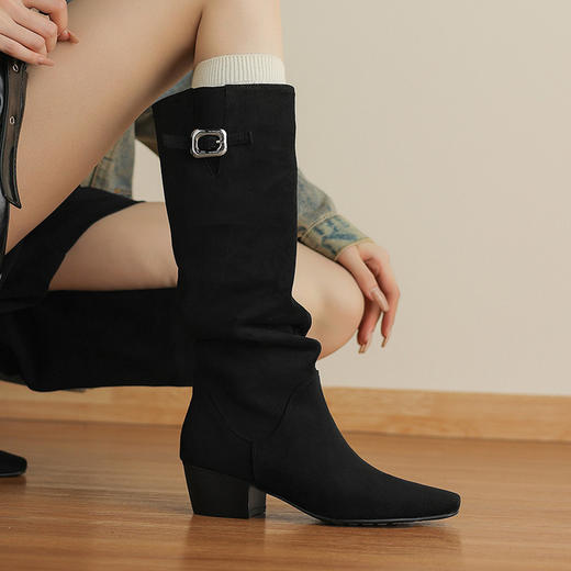 【预售7天】慵懒感复古绒面爆款显瘦不过膝堆堆靴长筒骑士靴HB&1298 商品图3
