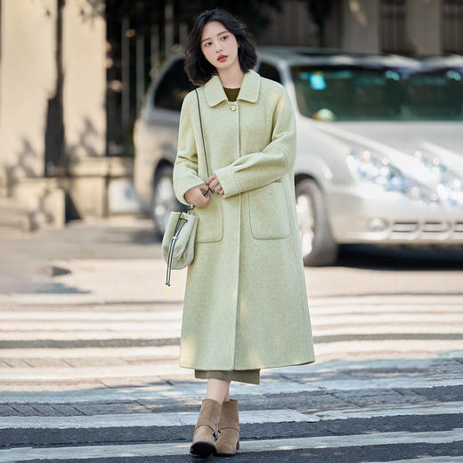 MEIQIN727韩系新款娃娃领双面绵羊毛大衣女2025过膝长款双面呢气质毛呢外套 商品图2