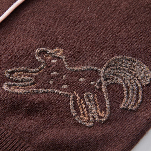 谜底圆领针织开衫长袖2025冬新品细毛线百搭原创绣花女254MZ1907 商品图3