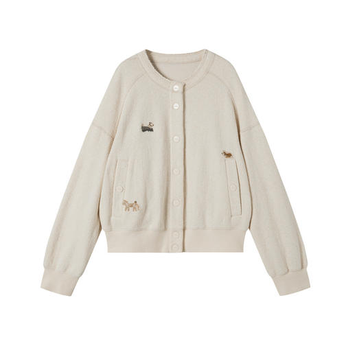 谜底圆领外套长袖2025年冬季新品柔软亲肤绣花学院风女254MW1665 商品图4