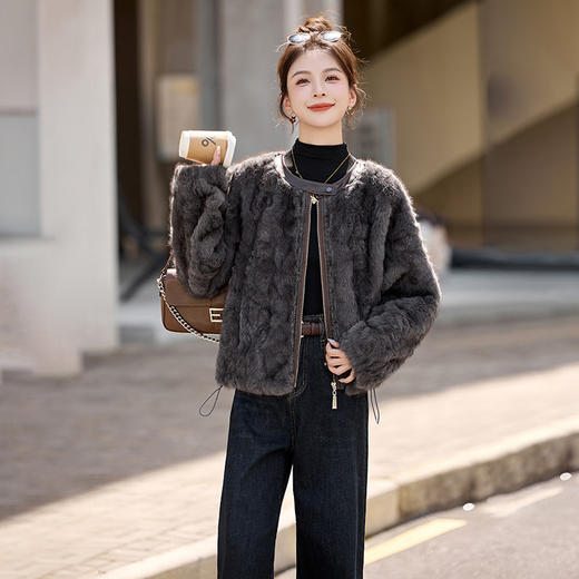 皮毛一体厚外套小个子保暖，仿羊羔毛环保皮草毛绒上衣HR-QIXFS25-5508 商品图3