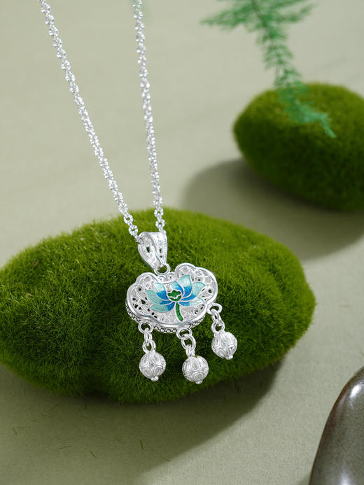 子佩集【莲渡清欢】S990银套链【MXTL033】花丝锁珐琅彩项链2510 商品图1