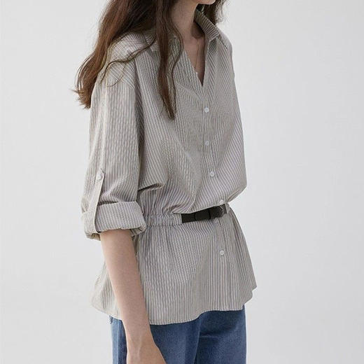 馥迦法式气质通勤腰带条纹衬衫 商品图1