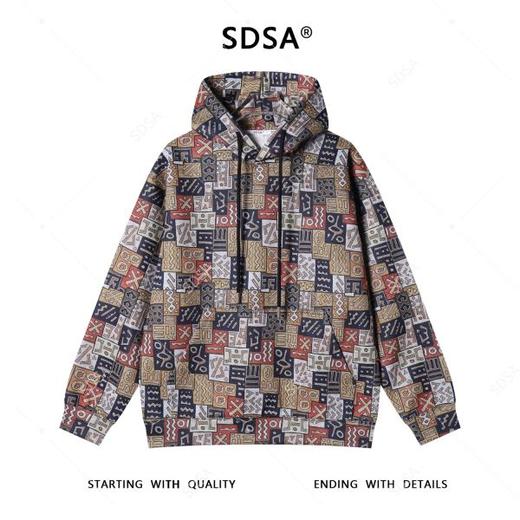 WY1194SDSA男士秋冬新款痞帅男装潮牌撞色不规则图案抽绳连帽卫衣百搭 商品图1