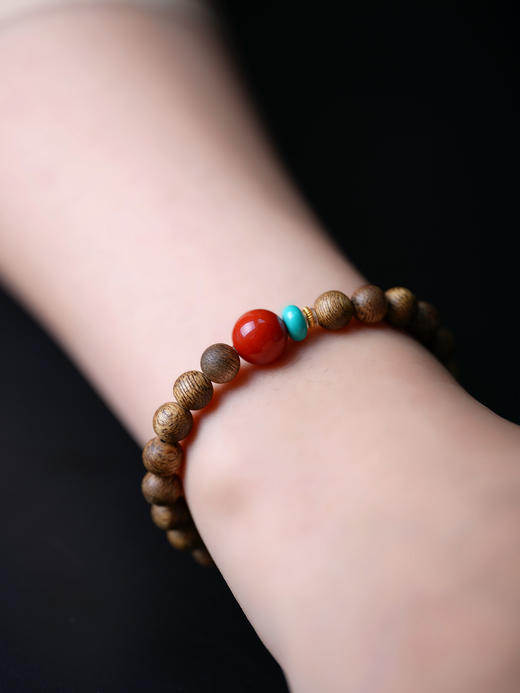 【一念七宝】招财进宝 | 棋楠沉香木南红松石手串 商品图1