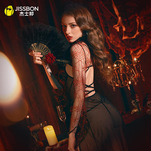 杰士邦网纱透视红黑连衣裙套装 商品图4