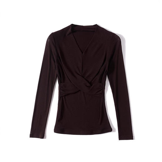 洋气时尚百搭V领长袖，纯色气质网纱打底衫修身显瘦T恤K-E37M2381 商品图3