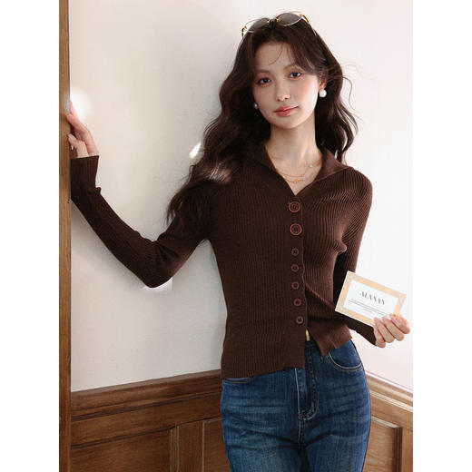鹿向南「未央歌诗」咖色V领毛衣长袖打底衫修身巨显瘦上衣女秋季 商品图2