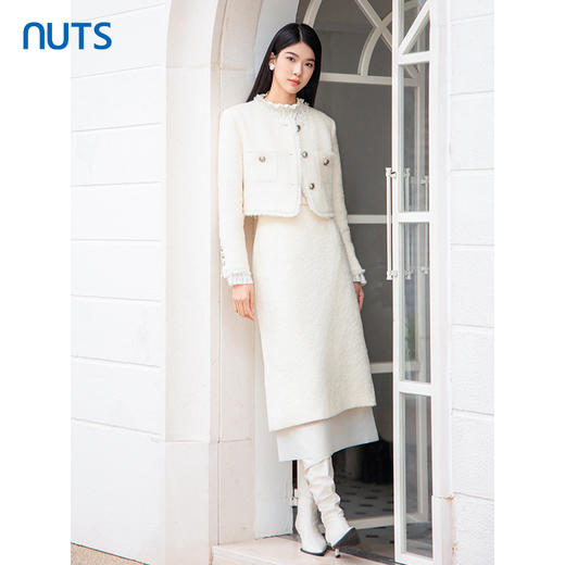NUTS商场同款秋冬季白色气质设计感小香风直筒短款外套女4430406A1 商品图3