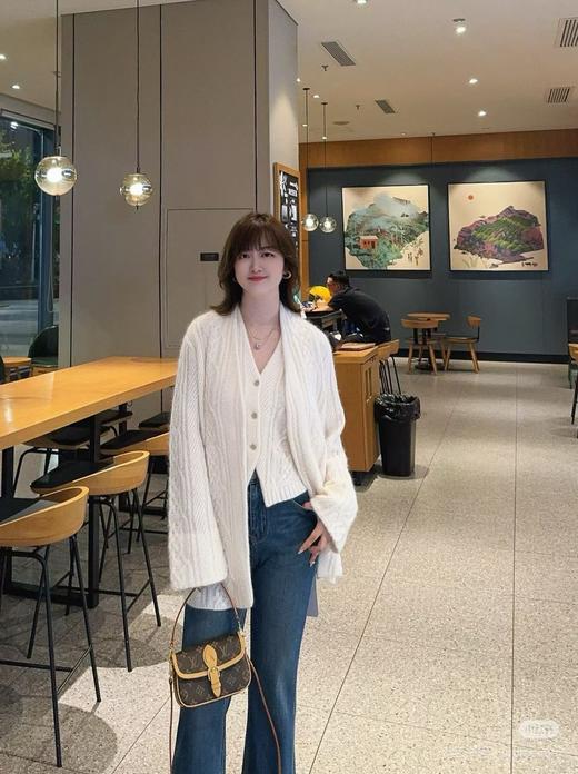 粗针重磅纯山羊绒毛衣！2025新款绞花女针织开衫外套厚毛衣马甲两件套装！ 商品图0