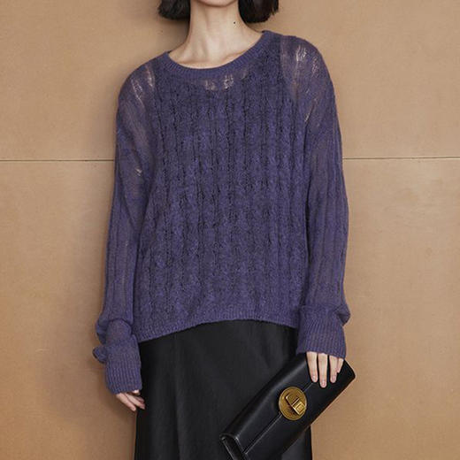 馥迦高级优雅薄款圆领镂空针织衫 商品图5