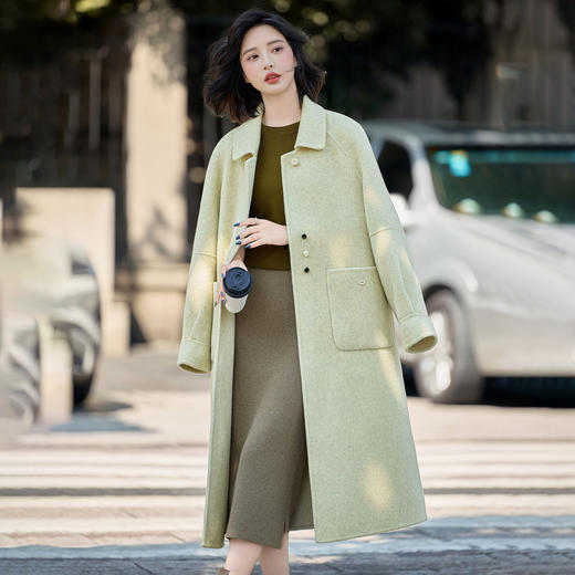 MEIQIN727韩系新款娃娃领双面绵羊毛大衣女2025过膝长款双面呢气质毛呢外套 商品图1