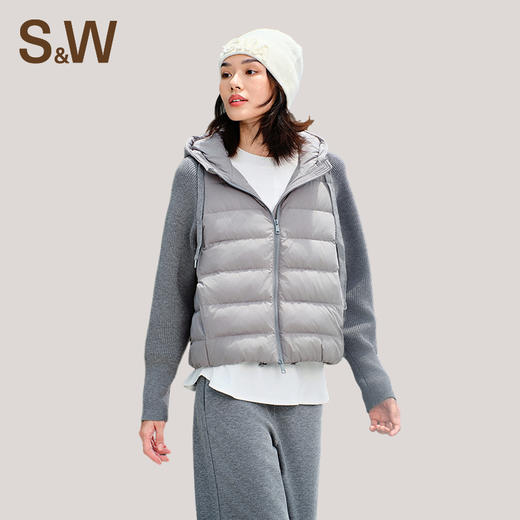 【sw速惟】拉链女拼接正肩袖连帽薄款女装女士百搭宽松羽绒服防泼水1320 商品图0