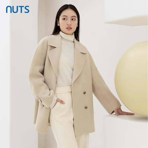 NUTS商场同款秋冬米色高级感气质直筒双面毛呢大衣外套女4411509A1 商品图0