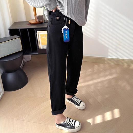 王炸来了~水貂绒！2025冬季加厚加绒牛仔裤女 梨形身材显瘦老爹哈伦裤！ 商品图2