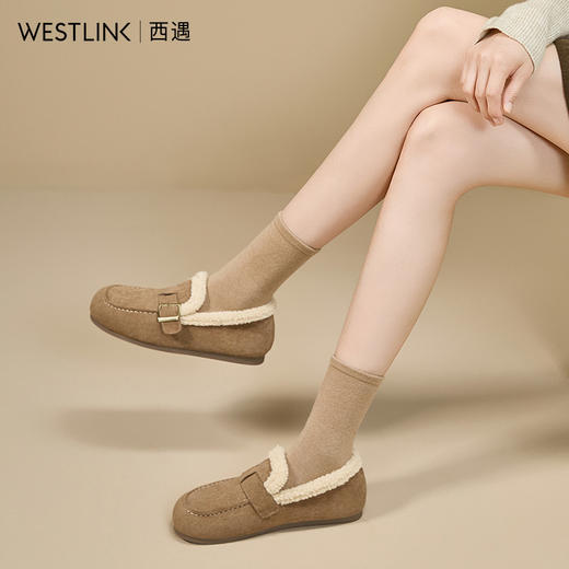 西遇毛毛勃肯鞋女新款冬季加厚保暖雪地靴棉鞋平底加绒乐福鞋V2257290 商品图2