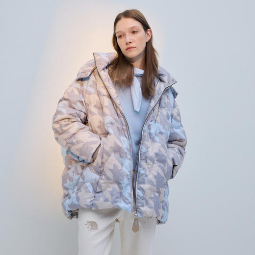 谜底花色羽绒服2025年冬季新品千鸟格时髦温暖亲肤女254MY1712 商品图0