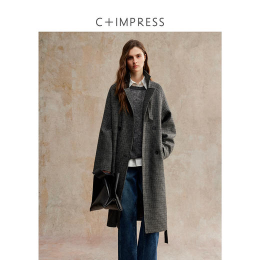 羊毛复古格纹两穿领子新款毛呢大衣 商品图0