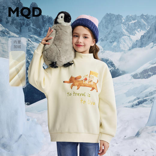 【MQD】女大童冬季新品学院风潮酷休闲卡通甜美加绒半高领卫衣 商品图0