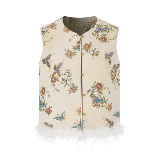 「高货wl」全新升级【铂金会员367/天猫499/差价132】(01826)洛诗琳新中式雪尼尔绒提花夹棉马甲2025冬季轻奢国风棉服 商品图3